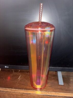 Starbucks Iridescent Pink Orange Reusable Tumbler with Straw